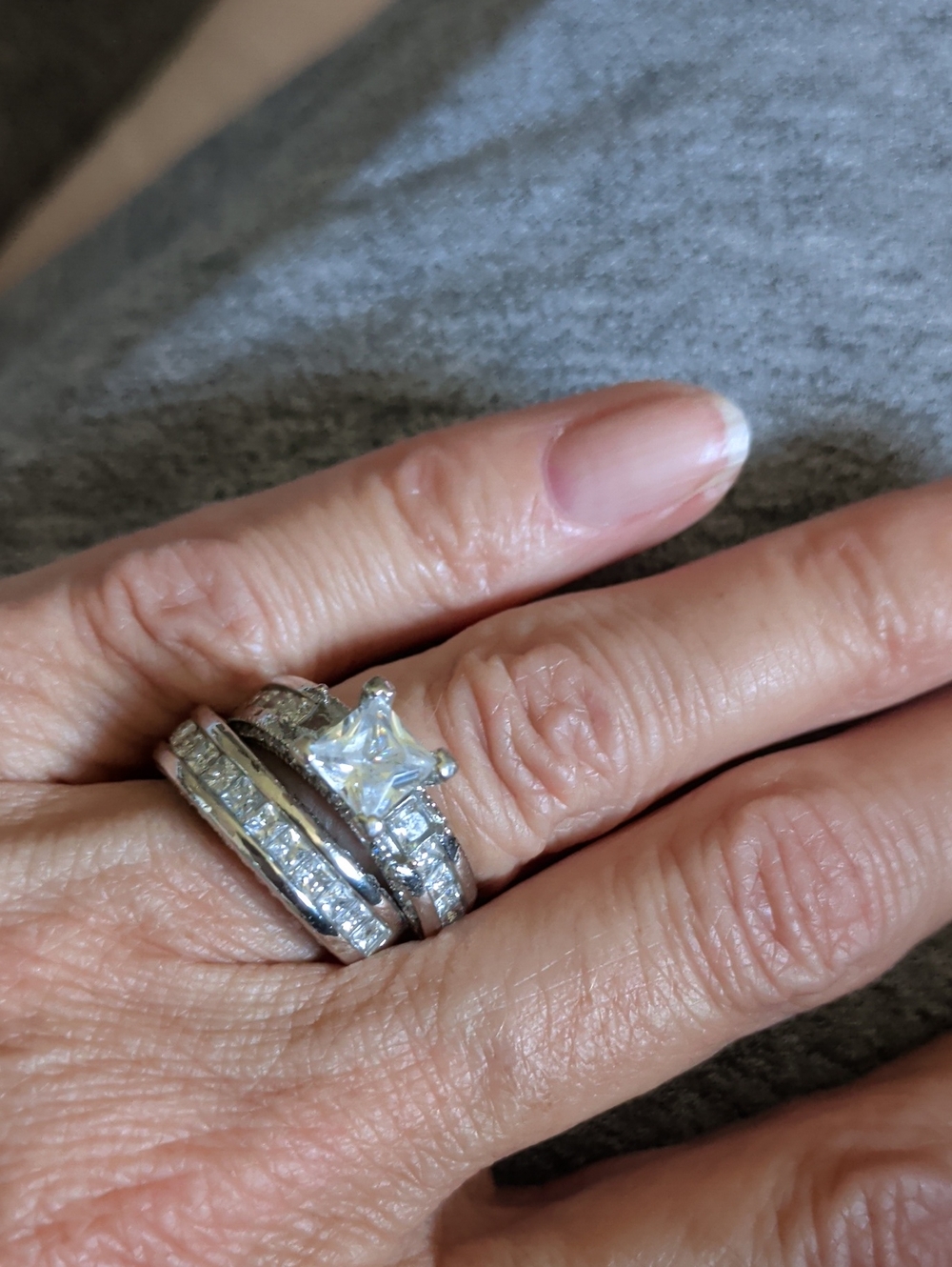 Silver Princess-Cut Engagement Ring Set in White